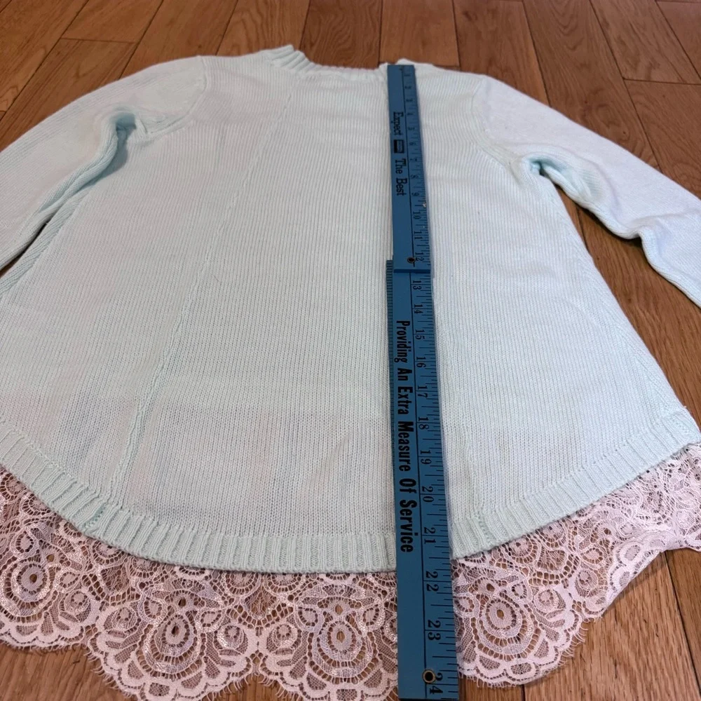 SO Aqua Lace-Hem Crewneck Sweater